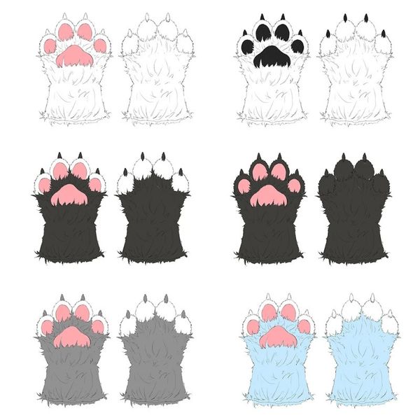 Cinco dedos luvas adorável pelúcia animal garra mitten unisex desenhos animados pata halloween cosplay dedo completo festa luvas vestir-se 231114