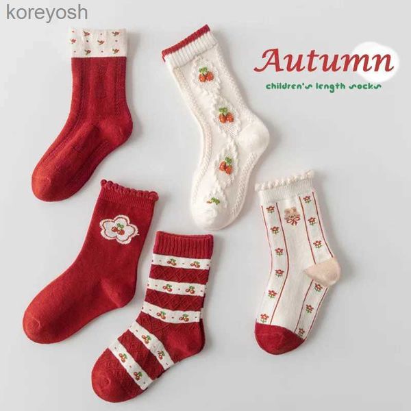 Calzini per bambini Bambini Autunno Inverno Ragazze Caldo motivo a strisce rosse per Festival Baby Cotton CalfL231114