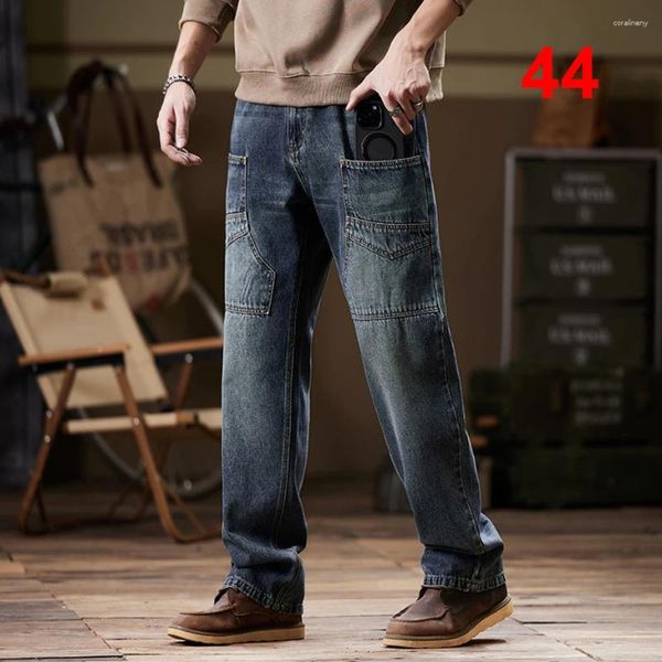 Erkek kot kargo denim pantolon erkek artı boyutu vintage moda rahat düz renk pantolon erkek büyük