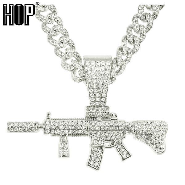 Anhänger Halsketten HIP HOP Iced Out Gun Anhänger 13 mm kubanische Gliederkette mit sexy Lippen AAA + Strass Anhänger Halsketten für Herren Damen Schmuck T230413