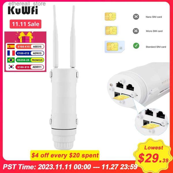 Roteadores KuWfi 4G LTE Roteador externo à prova d'água 150Mbps Roteador Wifi sem fio Modem de antena de alta velocidade com slot para cartão SIM Suporte 64 usuários Q231114