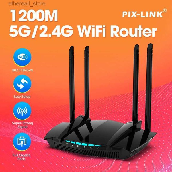 Roteadores PIXLINK AC22 1200Mbps Wireless Gigabit Router Amplificador de sinal Wireless-AC Dual Band Tecnologia inteligente 4 portas Gigabit Q231114