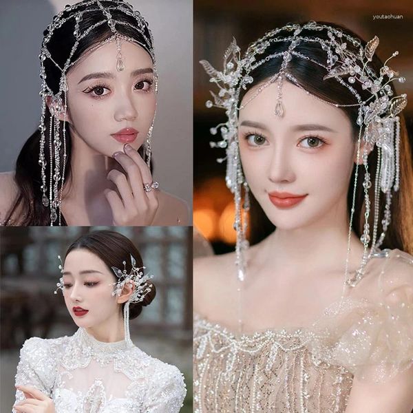 Haarspangen, Braut-Hochzeitsschmuck, Kristallohren, hängend, transparent, romantisch, handgefertigt, Po-Kopfbedeckung