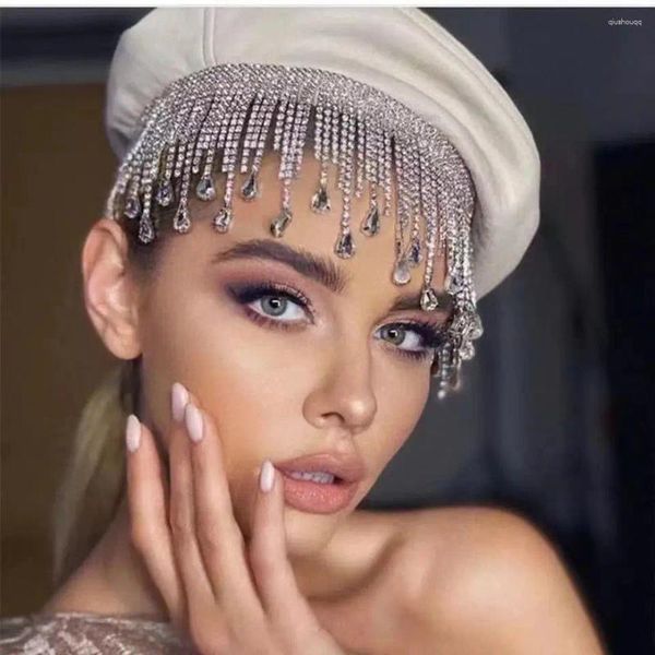 Saç klipleri moda bohem kadınları parlak kristal kafa bandı gelin düğün rhinestone alnına retro bant takı