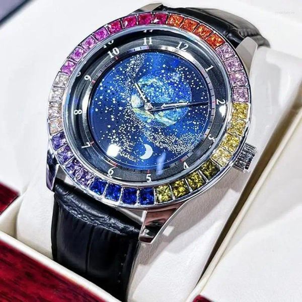 Нарученные часы aokulasic для мужских часов с механическим автоматическим цирконом Bling Sky Galaxy роскошные светильные руки Relogio Masculino