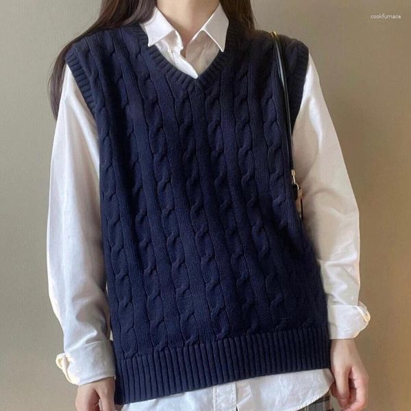 Женские свитера, пуловер, простой корейский вязаный винтажный трикотаж с v-образным вырезом, жилет, повседневный джемпер в консервативном стиле, пуловеры без рукавов