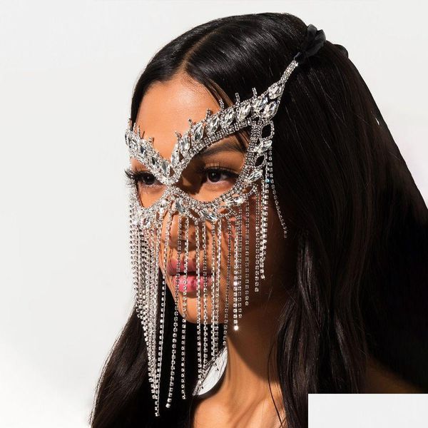 Haarspangen Haarspangen Halloween Make-up Ball Zirkon Katze Mädchen Maske Weihnachtsfeier aushöhlen Quaste Drop Lieferung Schmuck Haarschmuck Dhiwd