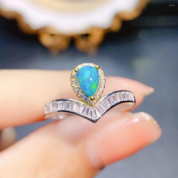 Cluster-Ringe, natürlicher blauer Opal, Verlobungsring, Vintage-Stil, 925er Silber, Hochzeit, einzigartiges Jubiläumsgeschenk, Galaxie-Feuer-Versprechen