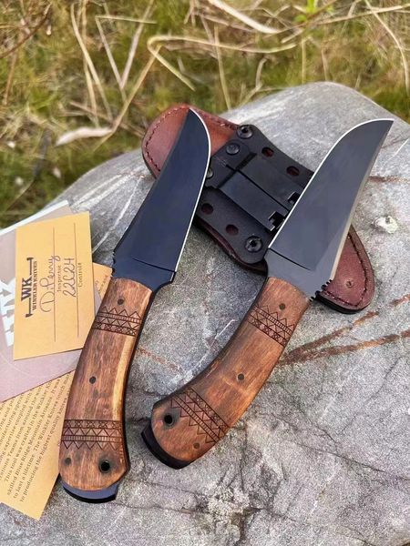 Hochwertiges High-End-Überlebensmesser im neuen Design, gerades Messer mit schwarzer Drop-Point-Klinge aus 80CRV2, voller Zapfen und Ahorngriff, Outdoor-Jagdmesser mit Lederscheide