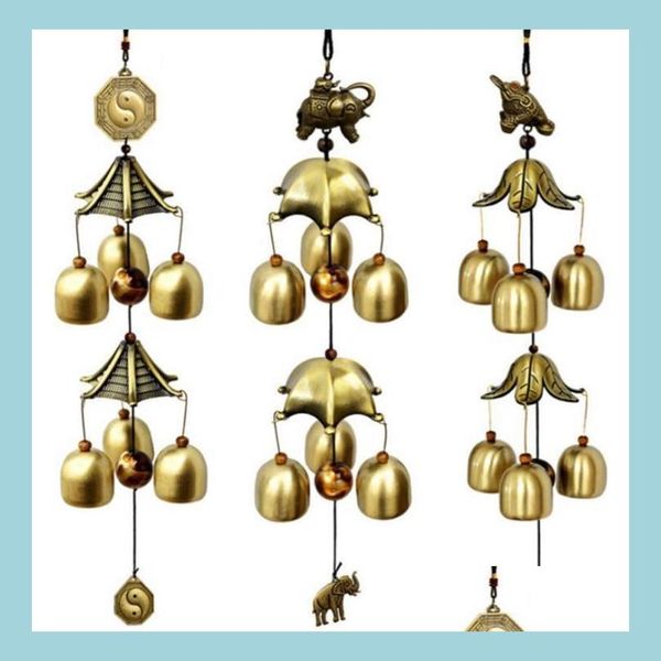 Produtos de estilo chinês Lucky Wind Chime Metal Copper Windbell Vintage Dragon Fish Home Garden Pátio Pingente Pingente Decoração Drop DHQJH