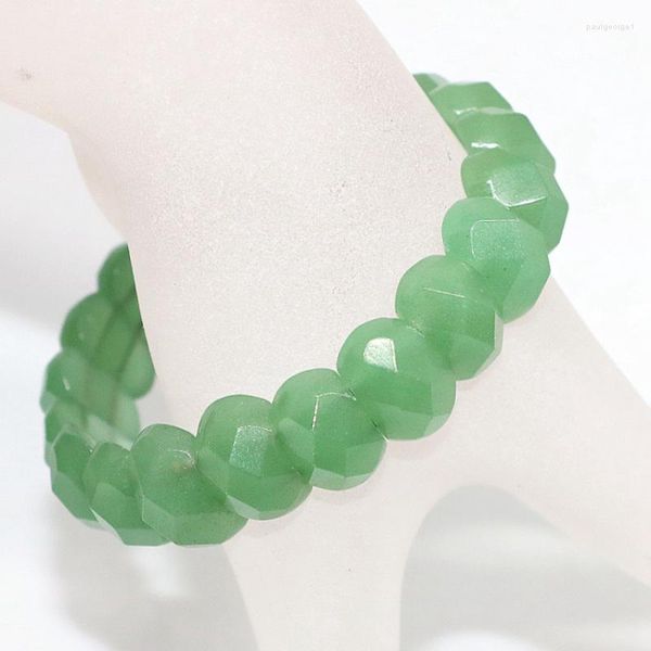 Strand Moda Geométrica Boletas Braça para Mulheres Natural Pedra Verde Chalcedony Jewelry Jóias 10 14mm 7,5 polegadas B1687