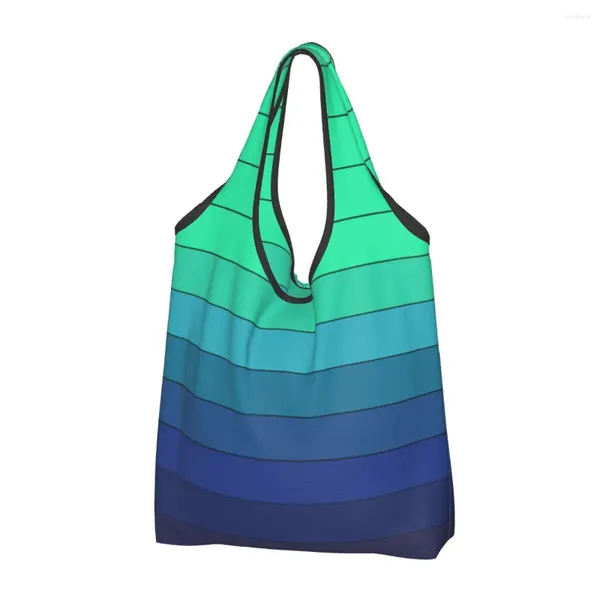 Sacos de compras verde a azul cor gradual feminino casual bolsa de ombro grande capacidade tote armazenamento portátil bolsas dobráveis