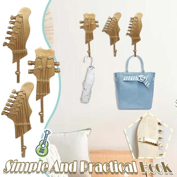 Ganci Rails 3pcs / set Gancio in resina creativa Gancio a forma di testa di chitarra Appendiabiti chiave Cappello Cappotto Asciugamano Supporto da parete Forniture per la conservazione della cucina di casa # 2