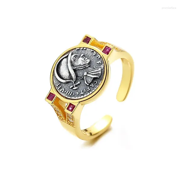 Anelli a grappolo MES-3 ZFSILVER Argento S925 Moda Fine Roman Marstel Lusso Retro Oro Moneta antica Anello Donna Ragazza Gioielli per feste di nozze