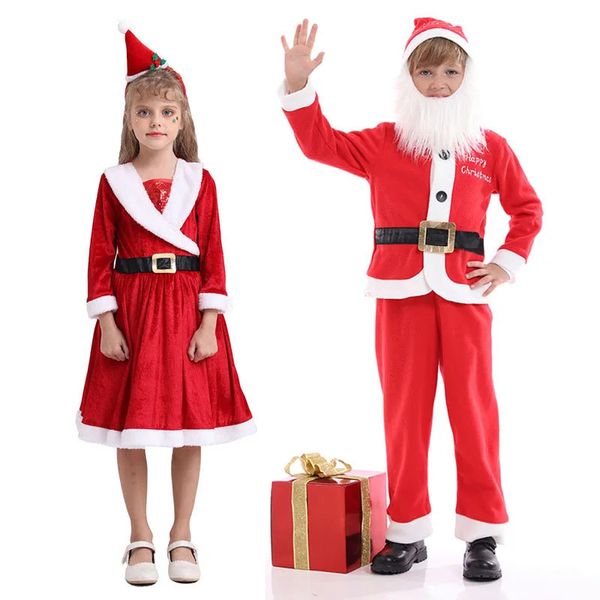 Conjuntos de roupas Criança Crianças Santa Traje Deluxe Manga Longa Vestido de Veludo com Headband Natal Cosplay Outfits para Crianças Meninas Meninos 231113