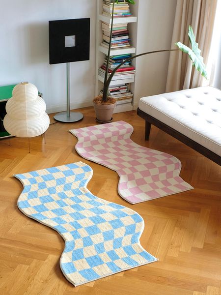 Tapete de quarto de checkerboard de xadrez de carpete da moda moderna clássica de treliça de treliça poliéster poliéster girly ig decoração home tapete 230414