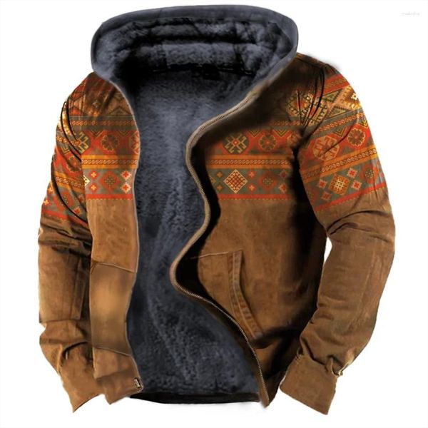 Felpe con cappuccio da uomo Cappotto in pile Autunno Inverno Zip-up Uomo/donna Vintage Grafica tribale etnica Felpe Parka Abbigliamento Capispalla Top 2023