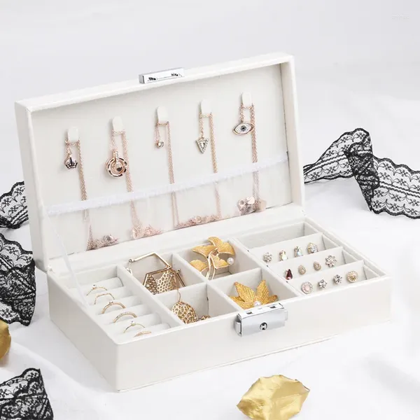 Bolsas de jóias caixa de couro branco organizador caixas de exibição e anel de embalagem adequado para brincos anéis