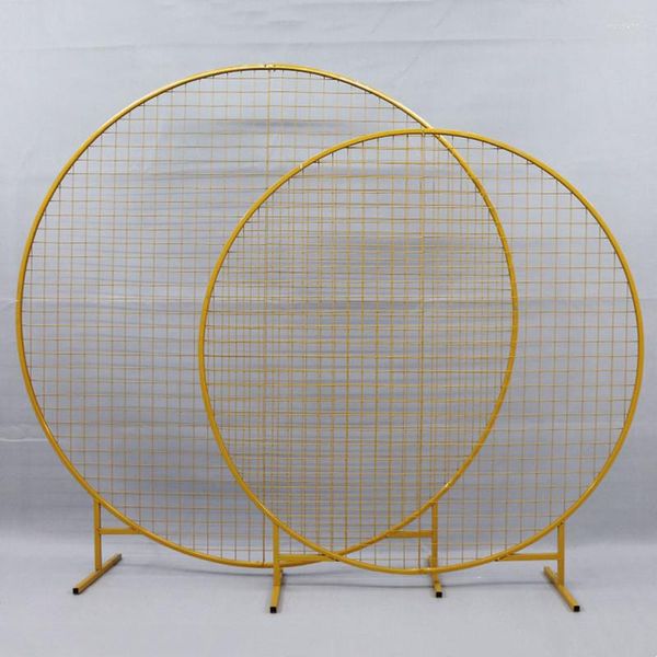 Diâmetro da decoração de festa 1,8m Circle Grid Wedding Arch Prop Diy Stage Birthday Balloon Balloon Flor Stand Round Mesh Background