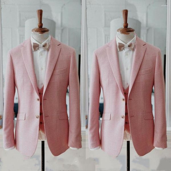 Мужские костюмы мужчины розовый трейкранированный смокинг 2 штуки Blazer Свадебная вечеринка жениха жениха Формальный костюм Homme
