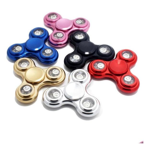 Top spinning LED LED Hand Metal Spinner Spinner Din Índice Giroscista Tripinner iluminando brinquedos hands spinner toys edc brinquedo de descompressão dr dhtpj