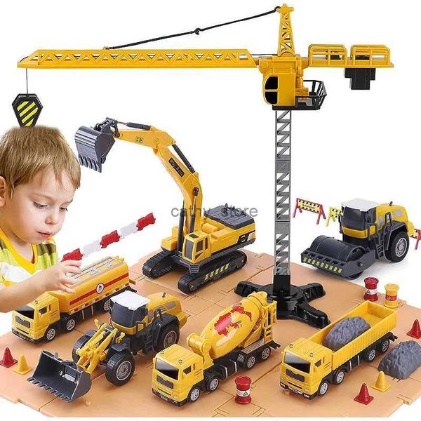 Diecast-Modellautos Kinder Baustellenfahrzeuge Spielzeugset Kindertechnik Spielset Traktor Bagger Stadtbauspielzeug für Jungen Geburtstag GifL231114