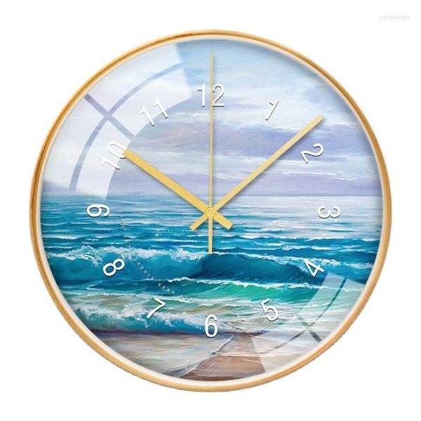 Orologi da parete Grande orologio in metallo dorato Decorazioni per la casa moderne e silenziose Cucina creativa blu sul mare Regalo Duvar Saati