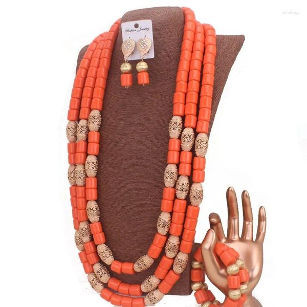 Conjunto de brincos de colar Dudo Artificial Coral Beads Jóias Africano Nigéria Pulseira de casamento 2023 Design longo