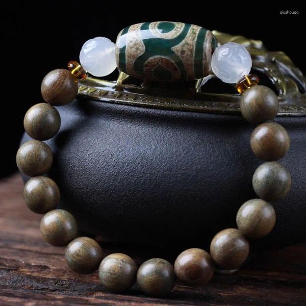 Link Armbänder Grünes Ebenholz Buddha Perlen Armband Großhandel Sandelholz Kleines Loch DIY mit Onyx 3 Augen Dzi Zubehör