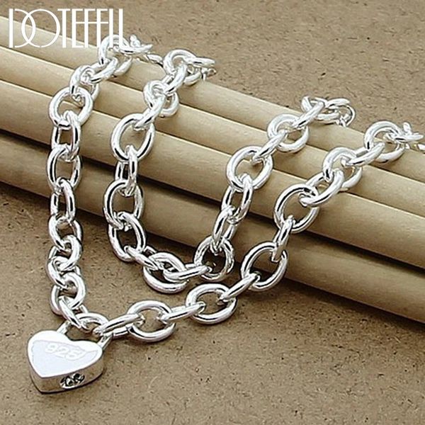 Colares de pingente Doteffil 925 prata esterlina coração bloqueio colar 18 polegadas cadeia para mulheres casamento noivado moda jóias 231114