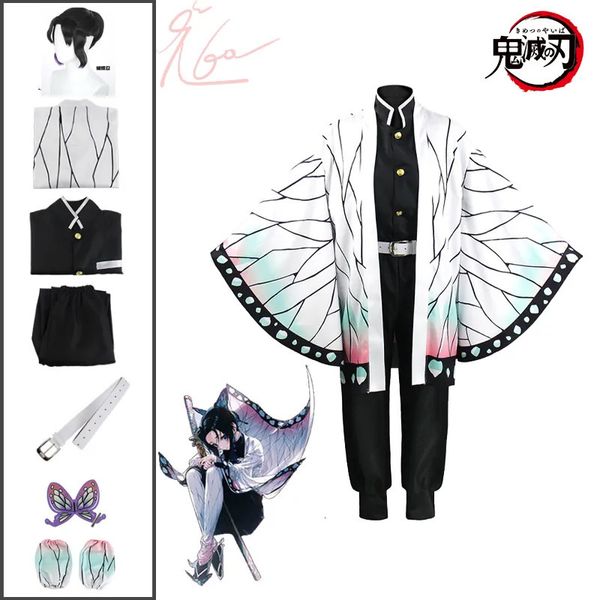 Strampler Kochou Shinobu Cosplay Anime Demon Slayer Kostüm Kimono Komplettset Umhang Anzüge Uniform Perücke Halloween Party Kostüm Erwachsene Kinder 231113