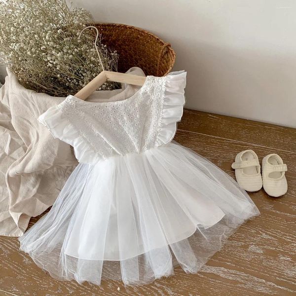 Vestidos da menina de renda branca meninas vestido verão manga tule roupas casuais do bebê crianças para festa e casamento princesa vestido