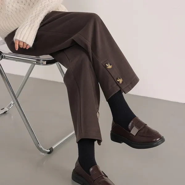 Мужские брюки, маленькие прямые широкие брюки для женщин, осень и зима 2023, грушевидный шерстяной коричневый костюм