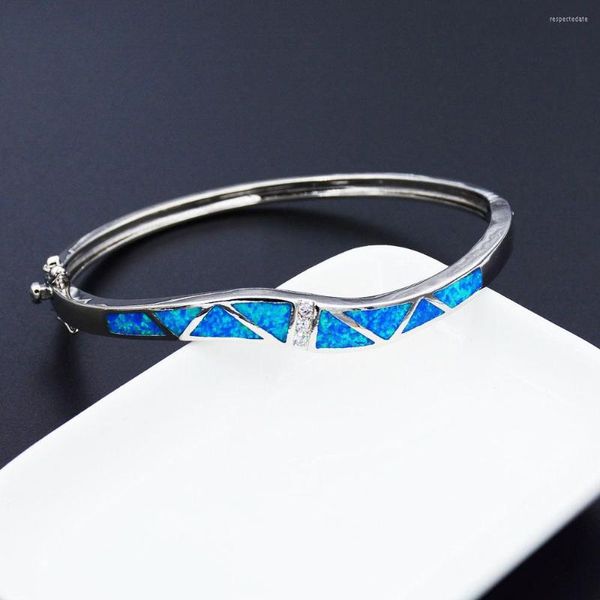 Bangle Lab-erstelltes ozeanblaues Opal-Armband mit rhodinierter Manschette