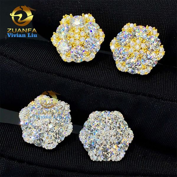 Zuanfa jóias preço de atacado moda jóias 925 prata esterlina luxo diamante vvs moissanite masculino flor brincos