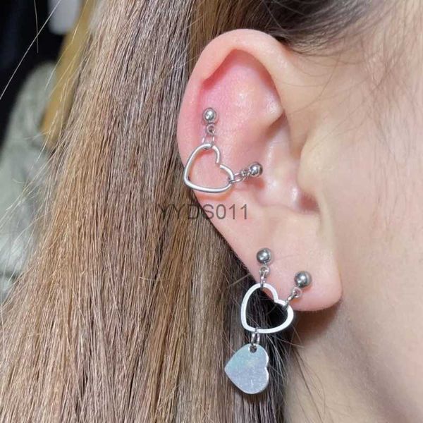 Stud wkoud punk coração pingente duplo orelhas perfuradas escancos piercing de orelha piercing aço inoxidável trágo