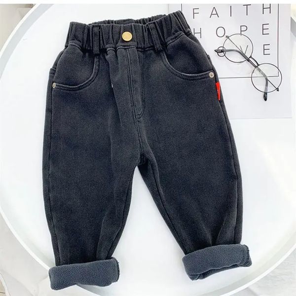 Hosen Jungen Kleidung Denim Hosen Lässige Einfarbige Fleece Thermo Hosen Übergroße Kleinkind Kinder Winter Hosen 36 m Baby Junge Baumwolle Jeans 231114