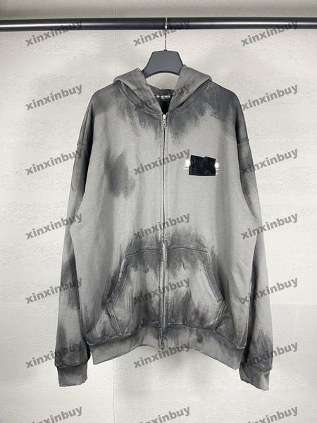 xinxinbuy Felpa con cappuccio da uomo firmata Felpa con ricamo ad onda Graffiti disegnati a mano manica lunga da donna blu Nero bianco grigio S-2XL