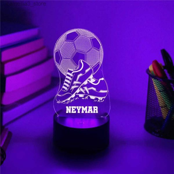 Gece Işıkları Kişiselleştirilmiş Futbol Futbol Ayakkabıları 3D LED GECE IŞIK LAZER Gravür Oyuncu Adı Ev Yatak Odası Dekor 7 Renkler Q231114