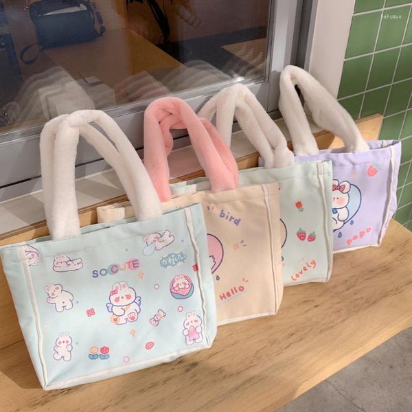 Borse da sera Borsa a tracolla in tela da donna con motivo animale adorabile Borsa da studentessa dolce per ragazze con manico in peluche Borsa a tracolla grande per donna carina