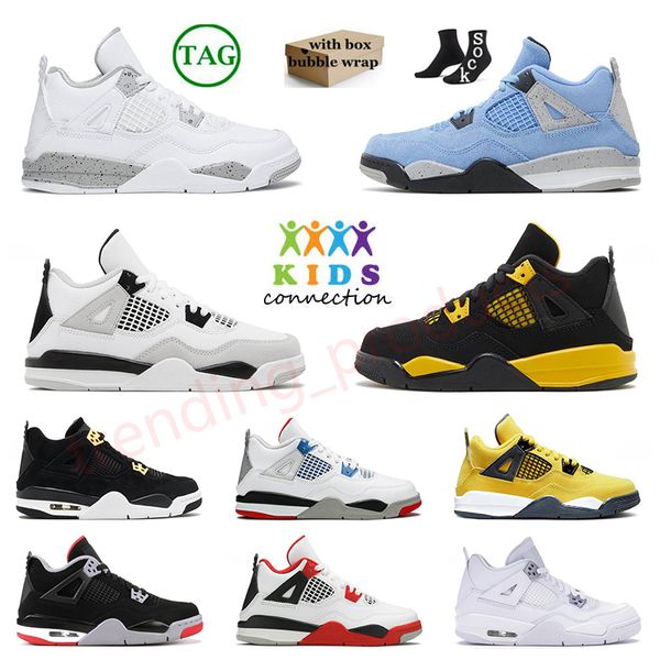 Scarpe per bambini 4s Jumpman 4 Scarpe da basket per bambini Bred Black Cat Fire Rosso Giallo Cool Grey University Pink Military Blu Scarpe da ginnastica bambini ragazzi ragazze Sport Sneakers Taglia 37