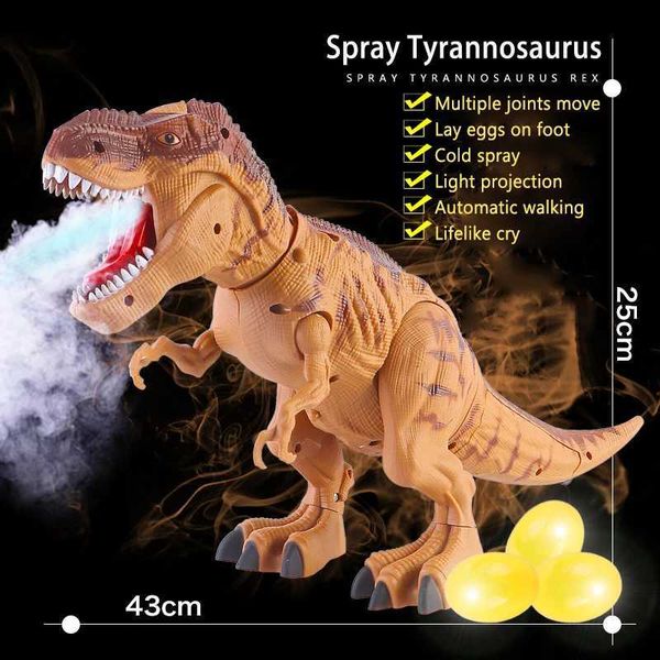 Электрические/RC животные крупные электрические игрушки динозавров, пешеходные дневные динозавры, с механическим голосом Tyrannosaurus rex Luminous Egg Children Kids Gifts Q231114