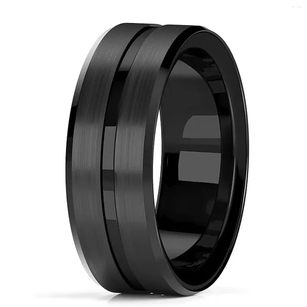 Eheringe, schlicht, 8 mm, schwarzer Titanstahl für Männer und Frauen, gebürstetes, mattes Finish, Edelstahl-Bandschmuck