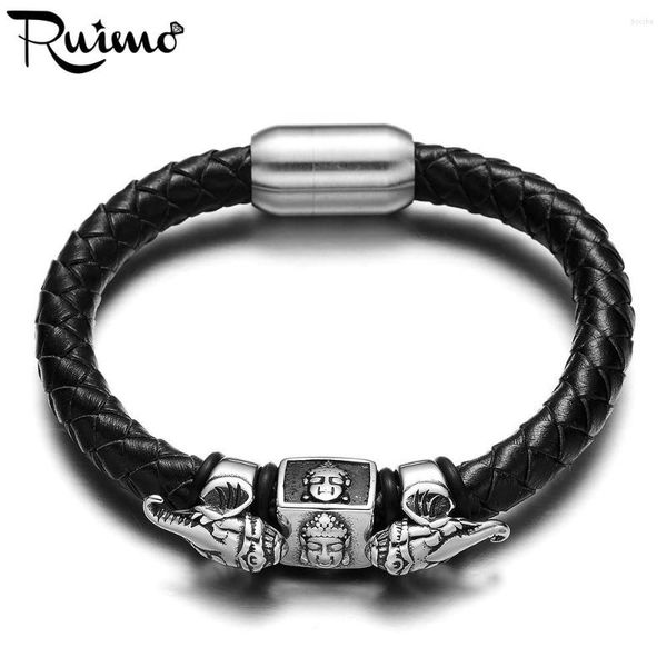 Strand RUIMO 2023 Esotismo Thailandia Ganesha Buddismo Bracciale da uomo in vera pelle Braccialetti con perline in acciaio inossidabile Braccialetti Gioielli