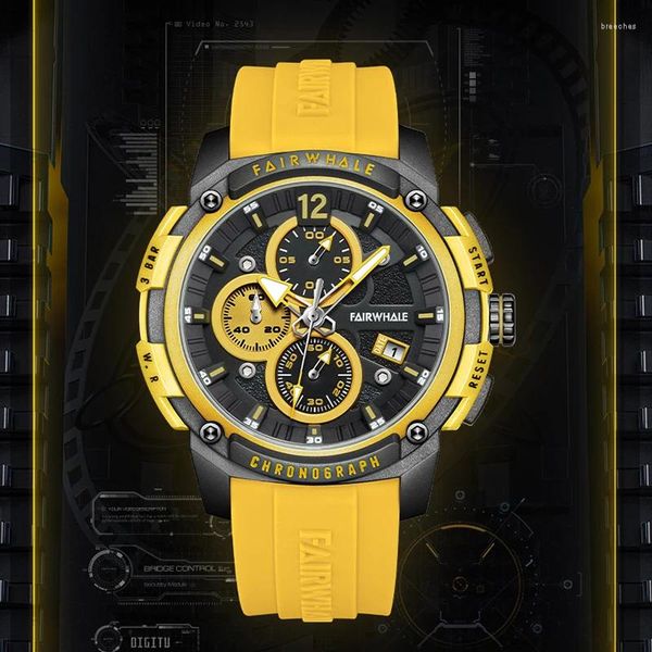 Relógios de pulso Sports Resin Case Men Quartz Relógios Casual Moda Impermeável Calendário Multi Funcional Top End Watch para Homens