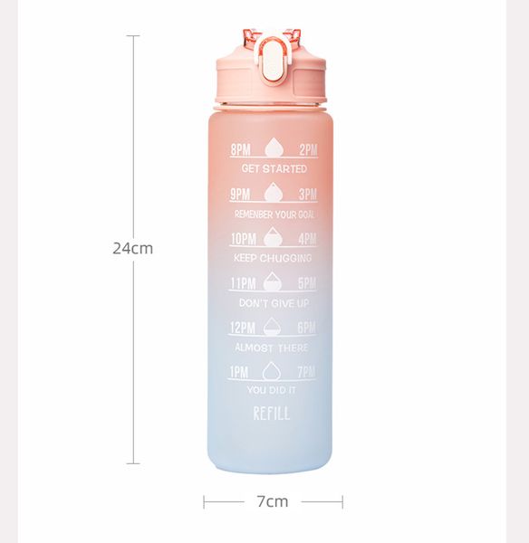 Bottiglia d'acqua intelligente Arcobaleno Colore sfumato smerigliato Borraccia sportiva Bottiglia d'acqua resistente alle alte temperature Tazza d'acqua in plastica con cannuccia graduata