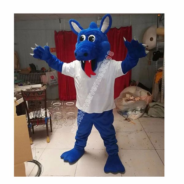 Costume de mascotte de dragon bleu de Noël Personnage de thème de dessin animé Carnaval Unisexe Adultes Taille Halloween Fête d'anniversaire Fantaisie Tenue d'extérieur pour hommes femmes