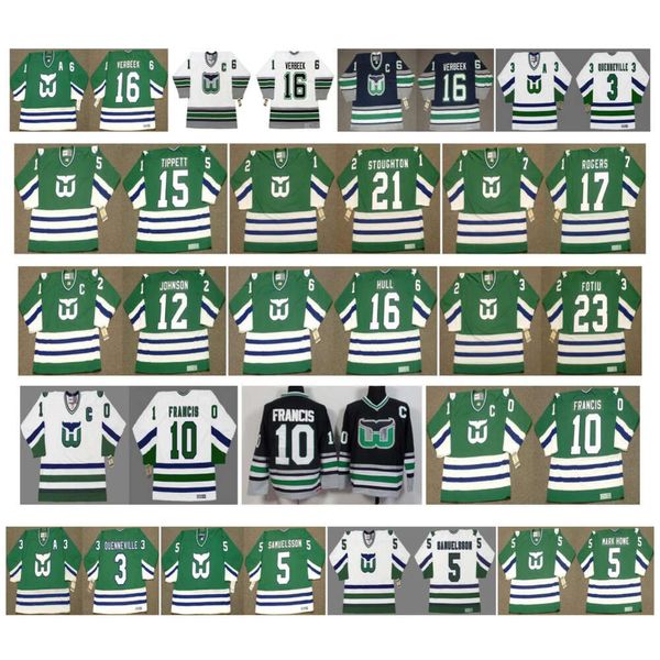 SJ Vintage Hartford Whalers Jerseys Bobby Hull 10 Ron Francis 23 Nick Fotiu 16 Patrick Verbeek 3 Joel Quenneville Ulf Samuelsson CCM Hockey