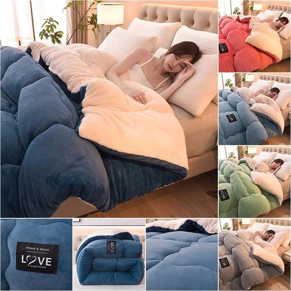 Set di biancheria da letto 2024 Peluche Trapunte in tessuto di velluto di agnello Caldo inverno Trapunta di lana Addensare Piumino Coperta trapuntata Letto matrimoniale 220 240 cm