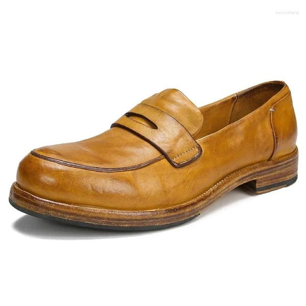 Kleidschuhe Goodyear-Boots Herren Leder Echtes Dicke Sohle Freizeitarbeit Retro Britische Mode-Loafer